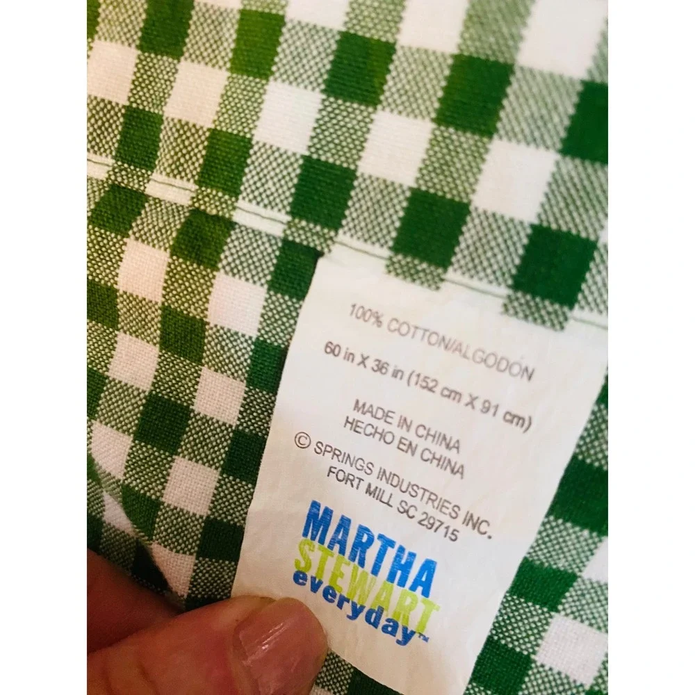 Vtg Martha Stewart Everyday Green Gingham Check Cotton Curtains 2 sets